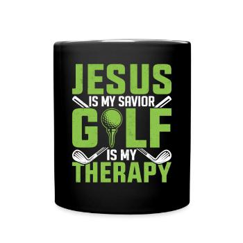 Jesus Is My Savior Golf Is My Therapy Golfspieler - Tasse einfarbig - Schwarz - Vorne