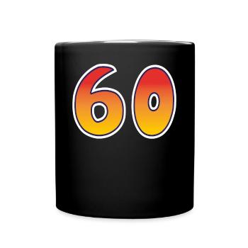 Zahl 60 Rot - Oranges Design - Tasse einfarbig - Schwarz - Vorne