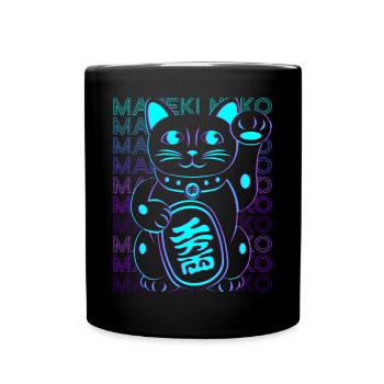 Maneki Neko Cat Japanese Lucky Cat Retro - Full Colour Mug - black - Front