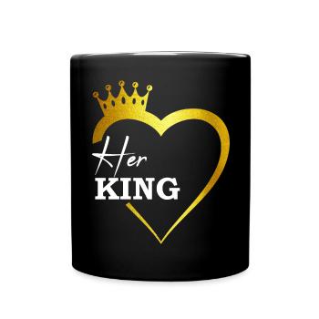 Her King gold King Queen Pärchenoutfit - Tasse einfarbig - Schwarz - Vorne