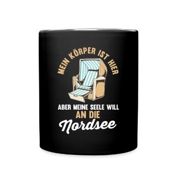 Meine Seele will an die Nordsee - Tasse einfarbig - Schwarz - Vorne