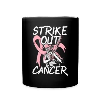 Strike Out Cancer Baseball Player Breast Cancer - Full Colour Mug - black - Front