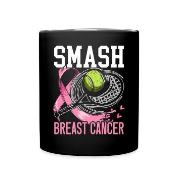Smash Breast Cancer Badminton Breast Cancer - Full Colour Mug - black - Front