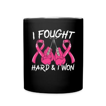 I Fought Hard And I Won Boxer Breast Cancer - Full Colour Mug - black - Front