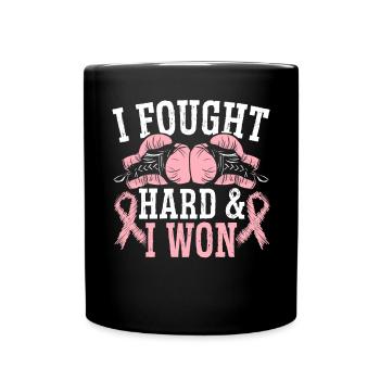 I Fought Hard And I Won Boxer Breast Cancer - Full Colour Mug - black - Front