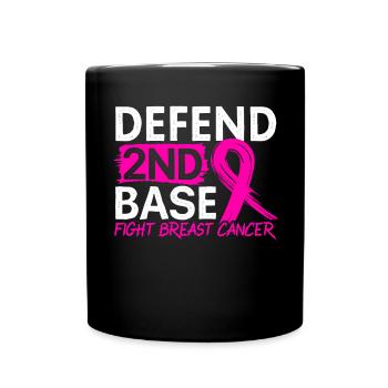 Defend 2nd Base Baseball Breast Cancer Awareness - Full Colour Mug - black - Front