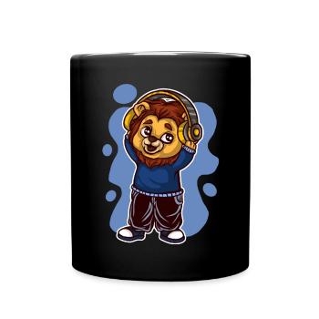 Lion Tshirt Kids Earphone Music - Full Colour Mug - black - Front