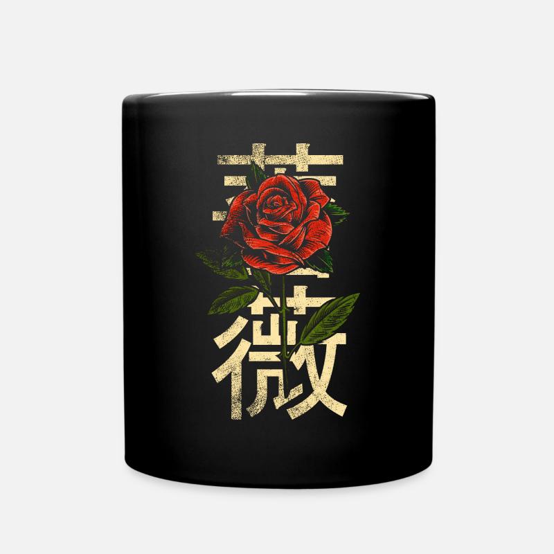 Rose avec des caractères japonais - Mug uni - noir