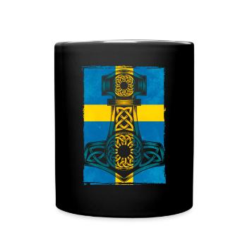 Schweden Schwedische Flagge Thor Hammer Wikinger - Tasse einfarbig - Schwarz - Vorne