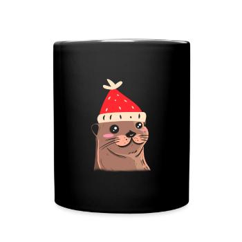 Ugly Christmas Otter Knitting Xmas Christ Child - Full Colour Mug - black - Front