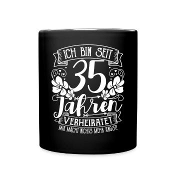 Leinenhochzeit 35 Jahre Verheiratet Hochzeitstag - Tasse einfarbig - Schwarz - Vorne