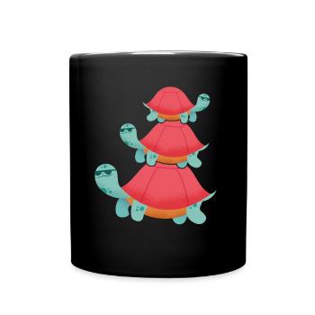 Coole Schildkröten mit Sonnenbrille, gestapelt, - Tasse einfarbig - Schwarz - Vorne
