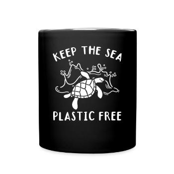Keep The Sea Plastikfrei I Meeresschildkröte - Tasse einfarbig - Schwarz - Vorne