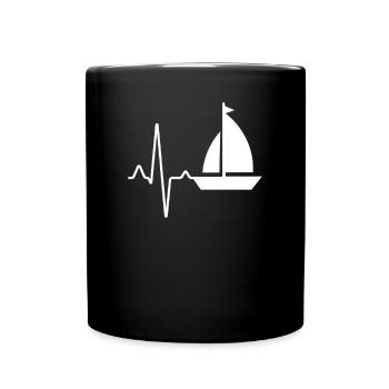 Segeln Herzschlag - Tasse einfarbig - Schwarz - Vorne