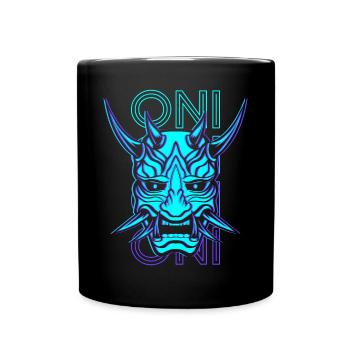Oni Mask Japanese Yoaki Demon Mask Retro - Full Colour Mug - black - Front