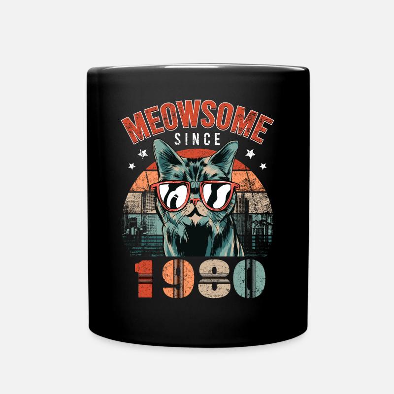 Meowsome 1980 Geburtsjahr 1980 Katze Geburtstag - Tasse einfarbig - Schwarz