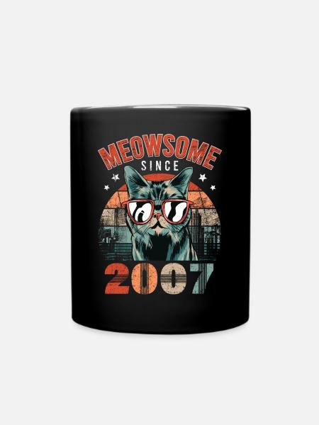 Meowsome 2007 Year of birth 2007 Cat birthday - Full Colour Mug - black