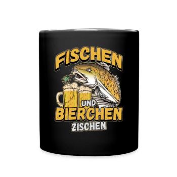 Fischen und Bierchen zischen Angeln Angler Spruch - Tasse einfarbig - Schwarz - Vorne