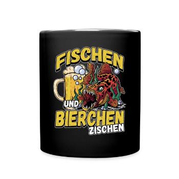 Fischen und Bierchen zischen Angeln Angler Spruch - Tasse einfarbig - Schwarz - Vorne