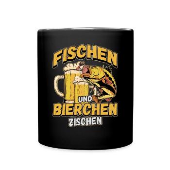 Fischen und Bierchen zischen Angeln Angler Spruch - Tasse einfarbig - Schwarz - Vorne