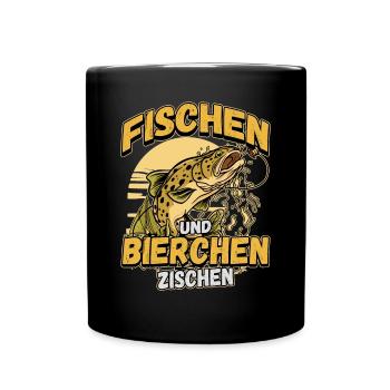 Fischen und Bierchen zischen Angeln Angler Spruch - Tasse einfarbig - Schwarz - Vorne