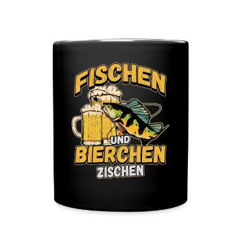 Fischen und Bierchen zischen Angeln Angler Spruch - Tasse einfarbig - Schwarz - Vorne