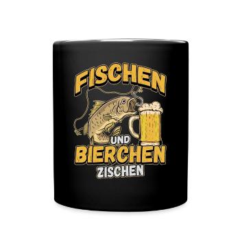Fischen und Bierchen zischen Angeln Angler Spruch - Tasse einfarbig - Schwarz - Vorne