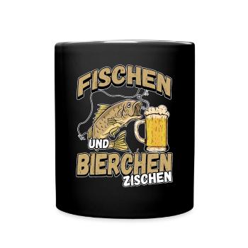 Fischen und Bierchen zischen Angeln Angler Spruch - Tasse einfarbig - Schwarz - Vorne