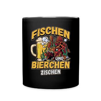 Fischen und Bierchen zischen Angeln Angler Spruch - Tasse einfarbig - Schwarz - Vorne
