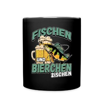 Fischen und Bierchen zischen Angeln Angler Spruch - Tasse einfarbig - Schwarz - Vorne