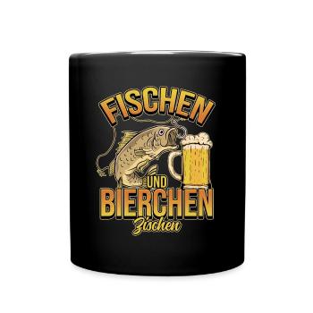 Fischen und Bierchen zischen Angeln Angler Spruch - Tasse einfarbig - Schwarz - Vorne