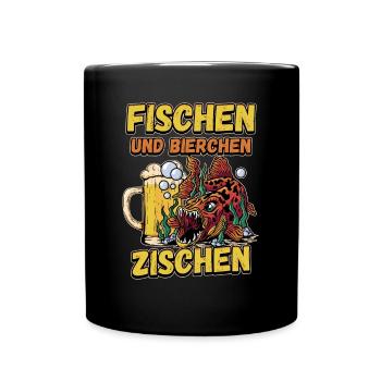Fischen und Bierchen zischen Angeln Angler Spruch - Tasse einfarbig - Schwarz - Vorne