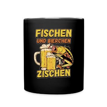 Fischen und Bierchen zischen Angeln Angler Spruch - Tasse einfarbig - Schwarz - Vorne