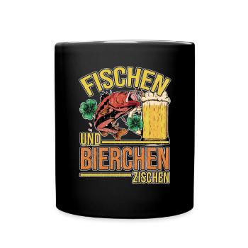 Fischen und Bierchen zischen Angeln Angler Spruch - Tasse einfarbig - Schwarz - Vorne