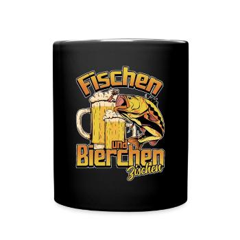 Fischen und Bierchen zischen Angeln Angler Spruch - Tasse einfarbig - Schwarz - Vorne