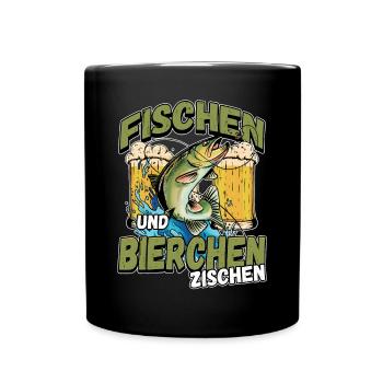 Fischen und Bierchen zischen Angeln Angler Spruch - Tasse einfarbig - Schwarz - Vorne