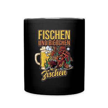 Fischen und Bierchen zischen Angeln Angler Spruch - Tasse einfarbig - Schwarz - Vorne