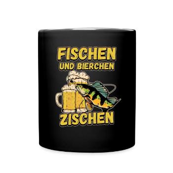 Fischen und Bierchen zischen Angeln Angler Spruch - Tasse einfarbig - Schwarz - Vorne