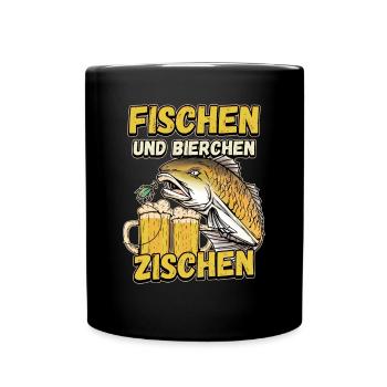Fischen und Bierchen zischen Angeln Angler Spruch - Tasse einfarbig - Schwarz - Vorne