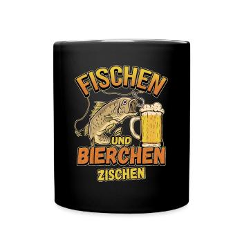 Fischen und Bierchen zischen Angeln Angler Spruch - Tasse einfarbig - Schwarz - Vorne