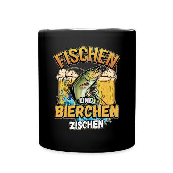 Fischen und Bierchen zischen Angeln Angler Spruch - Tasse einfarbig - Schwarz - Vorne