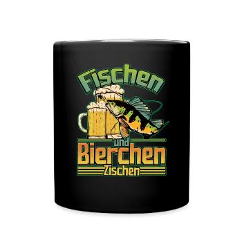Fischen und Bierchen zischen Angeln Angler Spruch - Tasse einfarbig - Schwarz - Vorne