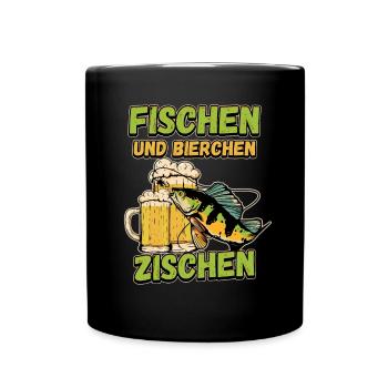 Fischen und Bierchen zischen Angeln Angler Spruch - Tasse einfarbig - Schwarz - Vorne
