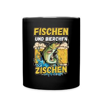 Fischen und Bierchen zischen Angeln Angler Spruch - Tasse einfarbig - Schwarz - Vorne