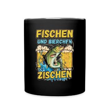 Fischen und Bierchen zischen Angeln Angler Spruch - Tasse einfarbig - Schwarz - Vorne