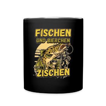 Fischen und Bierchen zischen Angeln Angler Spruch - Tasse einfarbig - Schwarz - Vorne