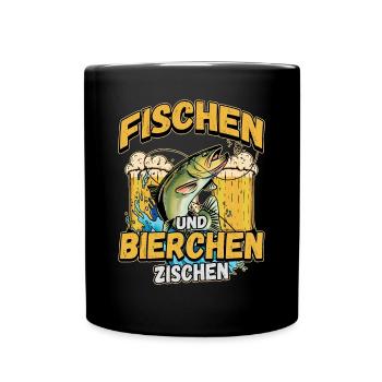 Fischen und Bierchen zischen Angeln Angler Spruch - Tasse einfarbig - Schwarz - Vorne