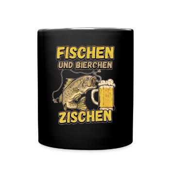 Fischen und Bierchen zischen Angeln Angler Spruch - Tasse einfarbig - Schwarz - Vorne