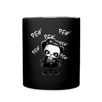 PEW PEW funny cute gaming panda, nerd, gambling - Full Colour Mug - black - Front