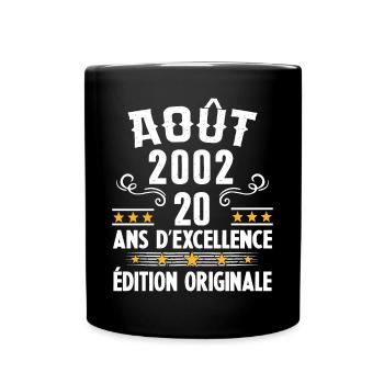 20 Ans Anniversaire Vintage Né(e) en Août 2002 - Mug uni - noir - Devant